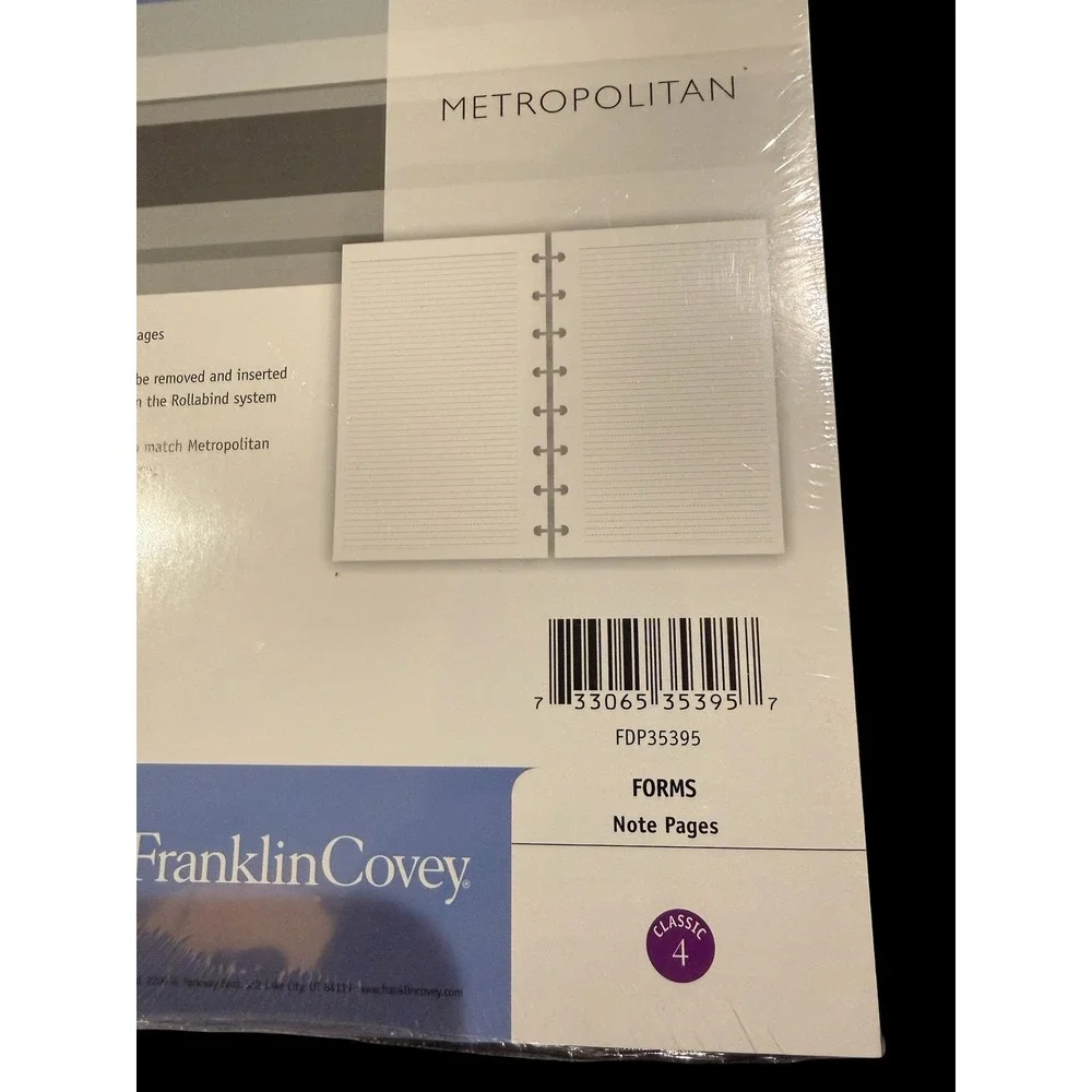 FranklinCovey Metropolitan Classic 4 Note Pages Lined Refill 60 Sheets FDP35395
